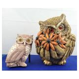 Vtg Lg Chalkware Owl & Sm Owl Figurines (2)