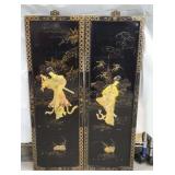 Black Lacquer Geisha Wall Art Panels (2)