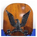Iron Eagle Candle Holder on Wood Plaque