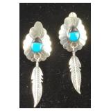 Navajo Sterling Feather Earrings - Signed