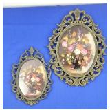 Vtg Italian Oval Floral Picture [x2]
