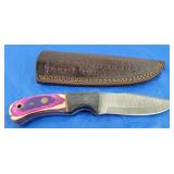 Damascus Knife w/Sheath, New