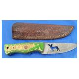 Damascus Knife w/Sheath, NEW.