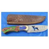 Damascus Knife w/Sheath, NEW.