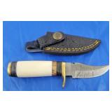 Damascus Knife w/Sheath, New