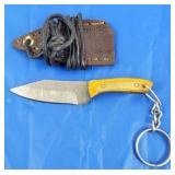 Damascus Keychain Knife w/Sheath, New
