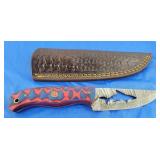Damascus Knife w/Sheath, NEW.