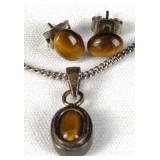 Sterling Tigers Eye Pendant Necklace & Earrings