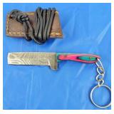 Damascus Keychain Knife w/Sheath, New