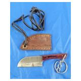 Damascus Keychain Knife w/Sheath, New