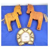 Wood Cut-out Horse Figurines (2) & Picture Frame