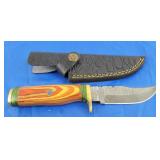 Damascus Knife w/Sheath, New.