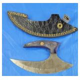 Damascus Ulu Knife w/Sheath, New