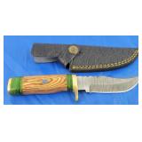 Damascus Knife w/Sheath, New.