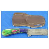 Damascus Knife w/Paddle Sheath, New
