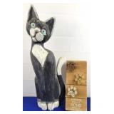 Wooden Cat Figurine & Paw Prints Sign