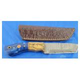 Damascus Knife w/Sheath, New