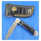 Damascus Folding Knife w/Belt Case, New