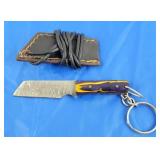 Damascus Keychain Knife w/Sheath, New
