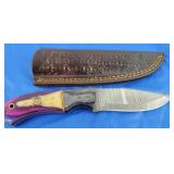 Damascus Knife w/Sheath, New
