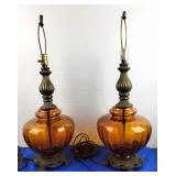 MCM Amber Glass Table Lamps [x2]