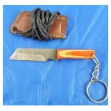 Damascus Keychain Knife w/Sheath, New