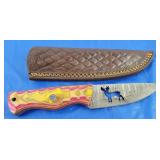 Damascus Knife w/Sheath, NEW.
