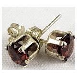 Sterling Garnet Stud Earrings