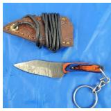 Damascus Keychain Knife w/Sheath, New