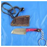 Damascus Keychain Knife w/Sheath, New