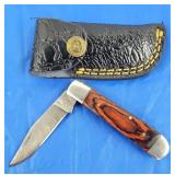 Damascus Folding Knife w/Belt Case, New