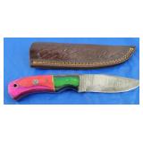 Damascus Knife w/Sheath, New