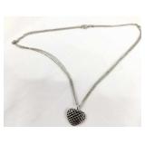 Sterling Heart Pendant on Triple Strand Necklace