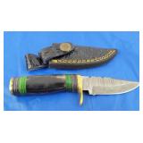 Damascus Knife w/Sheath, New