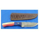 TX Damascus Knife w/Sheath, New