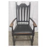 Vtg Black Oak Chair, Vinyl Seat