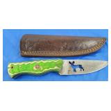 Damascus Knife w/Sheath, NEW.