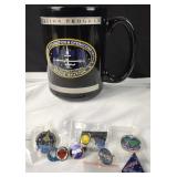 NASA Pins (7) & Space Station Mug