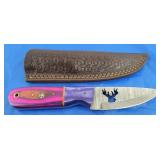 Damascus Knife w/Sheath, NEW.