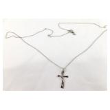 Sterling Cross w/ CZ Stone Pendant Necklace