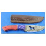 Damascus Knife w/Sheath, NEW.