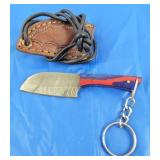 Damascus Keychain Knife w/Sheath, New