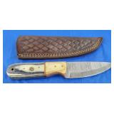 Damascus Knife w/Sheath, New