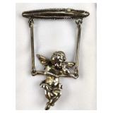 Sterling Silver Swinging Cherub Brooch
