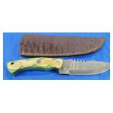 Damascus Knife w/Sheath, New