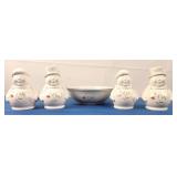 Pfaltzgraff Bowl & 2 Snowman S&P Sets (5pcs)