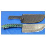 Damascus Butcher Knife w/Sheath, New