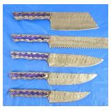 Damascus Chef Knife Set of 5, New [x5]