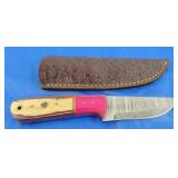 Damascus Knife w/Sheath, New