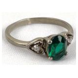 Sterling with Green & Clear Rhinestones Ring